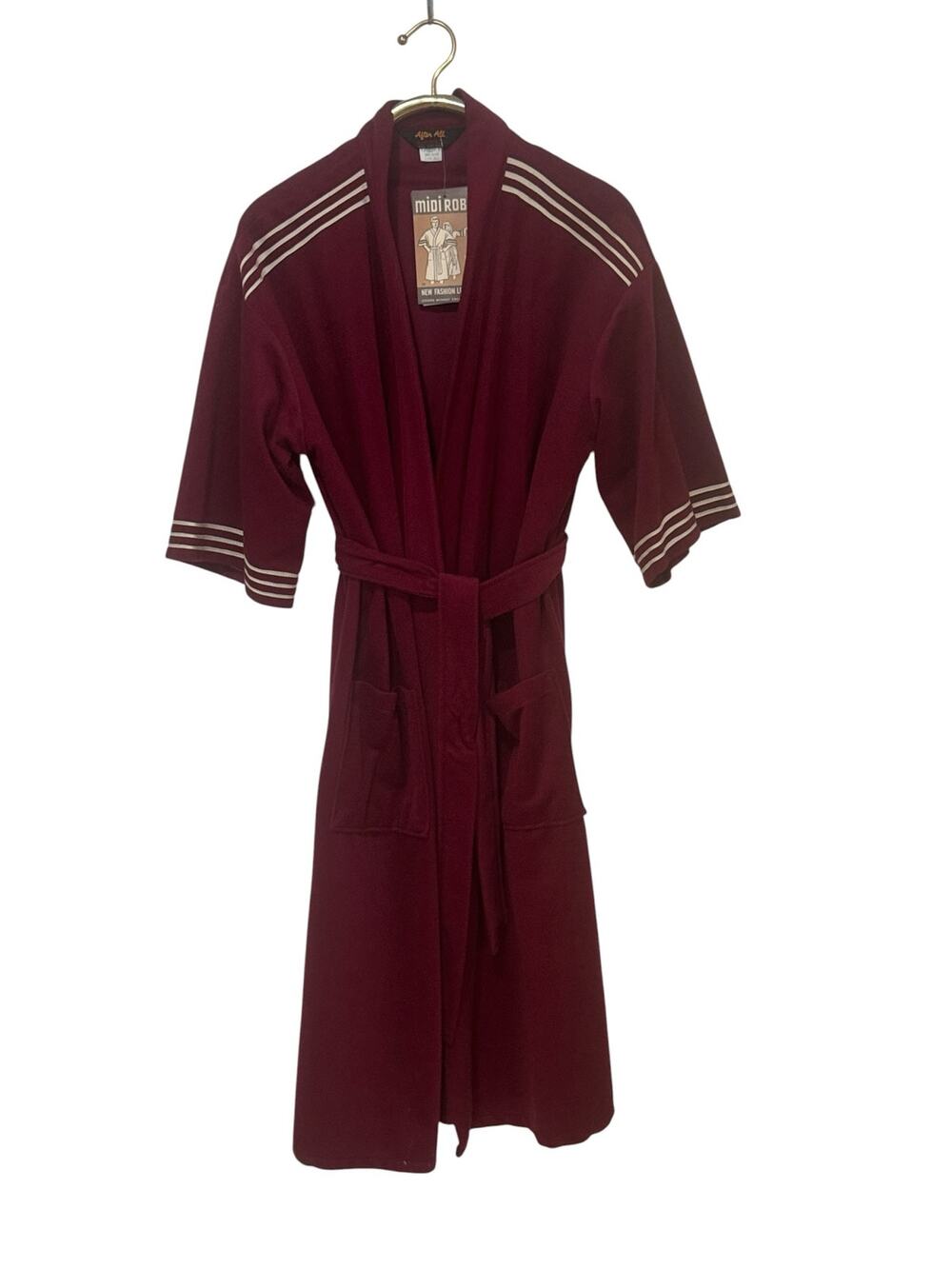 NOS! ViNTaGe 70s Burgundy Velour Unisex Men's Midi Robe O/S